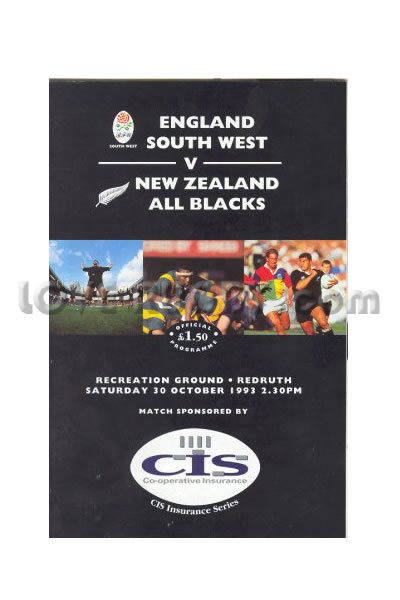 1993 England South West v New Zealand  Rugby Programme